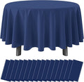 16 Pack Navy Blue Plastic Tablecloth for Round Tables, Premium Decorative Navy Blue Disposable Table Cloths for Parties, Navy Round Party Table Cover for Birthday Wedding Banquet Event, 84 Inch