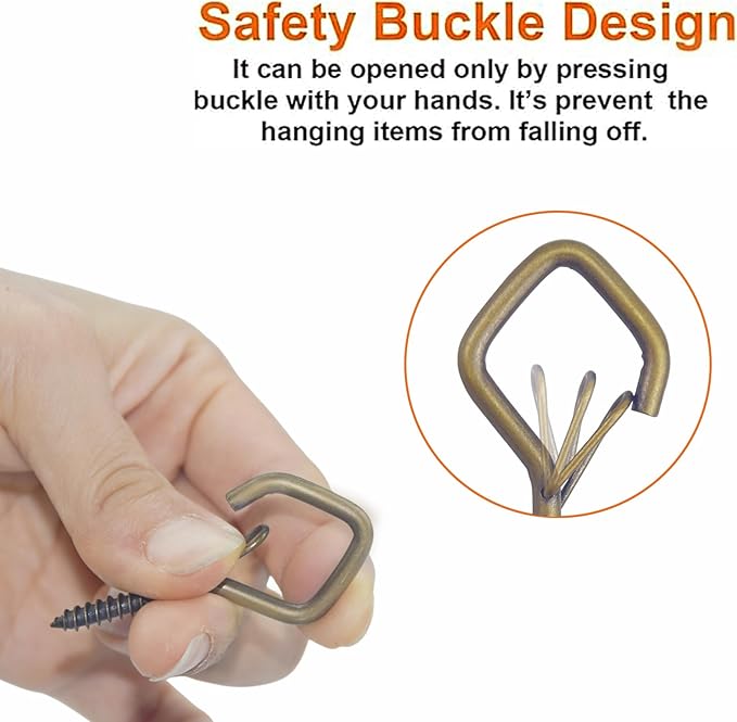 20PCS Eye Screw Hooks for Hanging Heavy Duty with Safety Buckle.Metal Ceiling Hooks for Hanging Plants,Cup,Wind Chime,Bird Feeders,String Lights at Indoor&Outdoor,2.36 Inch(No Drill Bit)