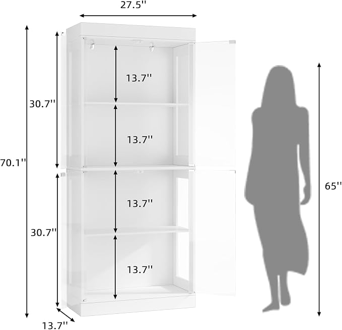 70.1" Display Cabinet with Glass Doors, 4-Tier Curio Cabinet