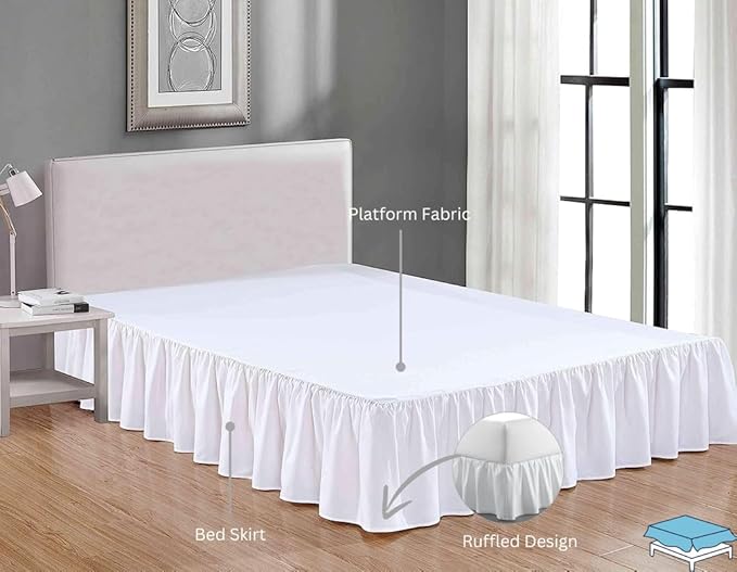 Ruffle Bed Skirt with Split Corners, Microfiber Dust Ruffled for a Perfectly Tailored Bedding Ensemble, Wrinkle and Fade Free, Easy Fit, Queen Size 15 Inch Drop, White