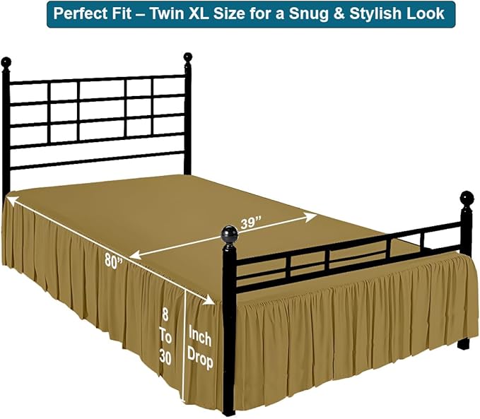 Shreem Linen Ruffled Bed Skirt with Split Corners, Gathered Style, 100% Microfiber, 16-Inch Drop, Dust Ruffle Bedskirt with Platform, Twin-XL, Taupe