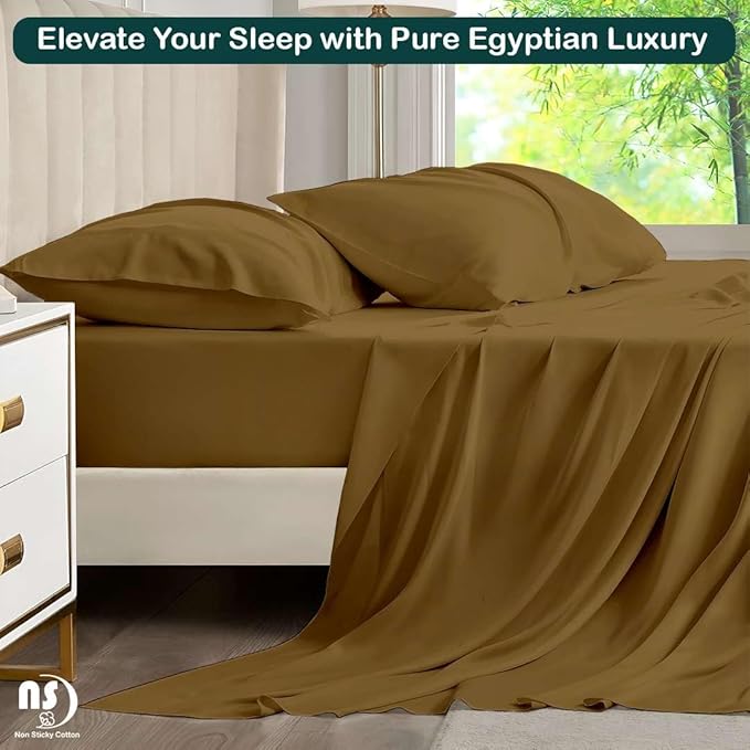 NON Sticky cotton Queen Size Sleeper Sofa Sheets, 4 Piece Egyptian Cotton Bed Sheet Set for Sofa Bed, 7" Deep Pocket for Pull Out Couch Mattress, 60" x 75", Taupe Solid, Soft & Breathable