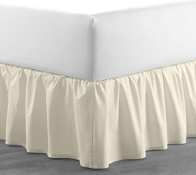 SlumberWell Full Bed Skirt with Split Corners, Soft Microfiber, 24 Inch Drop, Ivory Solid, Elegant Ruffled Design