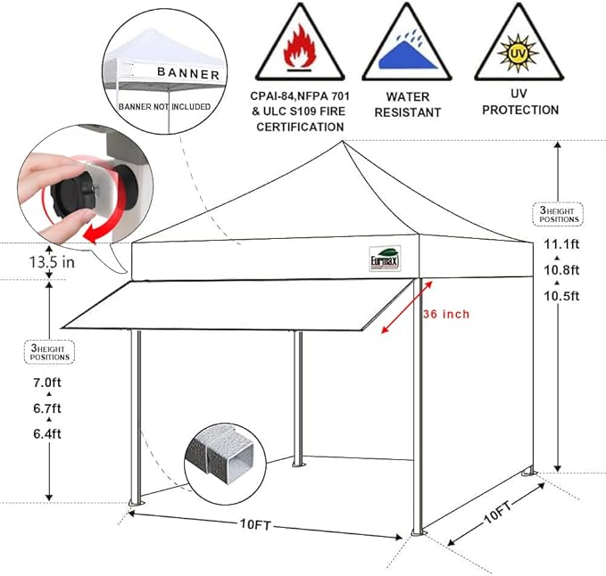 Eurmax USA 10x10 Pop Up Canopy,Commercial Tent with Patented No-Tip Rolling Bag,30sqft Extension Awning & 4 Zippered Removable Walls,UV & Water Resistant,Heavy Duty Instant Shelter Gazebo,Blue