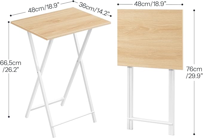 HOOBRO Folding TV Tray Tables, Set of 4 TV Trays with Storage Rack, Industrial Side Table for Eating at Couch, Foldable Snack Table for Small Space, Easy Assembly, Natural and White, WN50BZ01