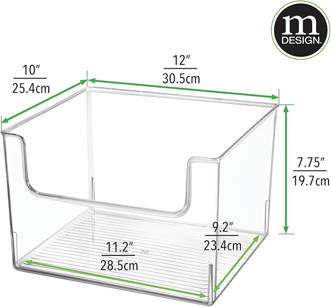 mDesign Modern Plastic Open Front Dip Storage Organizer Bin Basket for Household Organization - Shelves, Cubby, Cabinet, and Closet Organizing Decor - Ligne Collection - 4 Pack - Clear