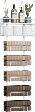 Aetyord Towel Racks for Bathroom Over The Door Towel Racks Towel Storage Organizer with Metal Shelf Basket for Bathroom Rv Camper (7-Tier White)