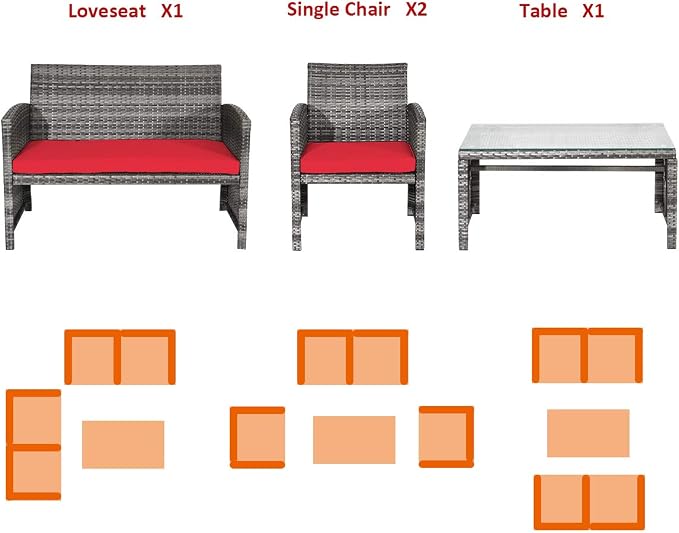 Tangkula 4 PCS Wicker Patio Conversation Set, Outdoor Rattan Sofas