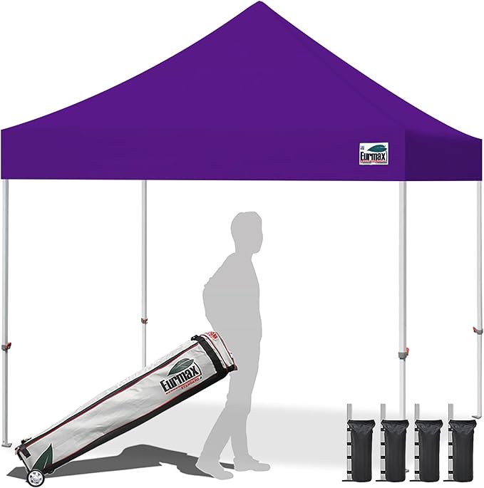 Eurmax USA 10x10ft Pop Up Canopy,Commercial Instant Tent for Outdoor Events,Patented No-Tip Rolling Storage Bag with 4 Sandbags,UV & Water Resistant,Heavy Duty Portable Shelter Gazebo,Purple