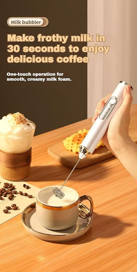 Milk Frother Handheld, Rechargeable Coffee Frother Wand with 2 Stainless Whisks 3 Speeds, Drink Mixer, Electric Foam Maker, Hand Mixer for Lattes, Cappuccino, Matcha, Egg,