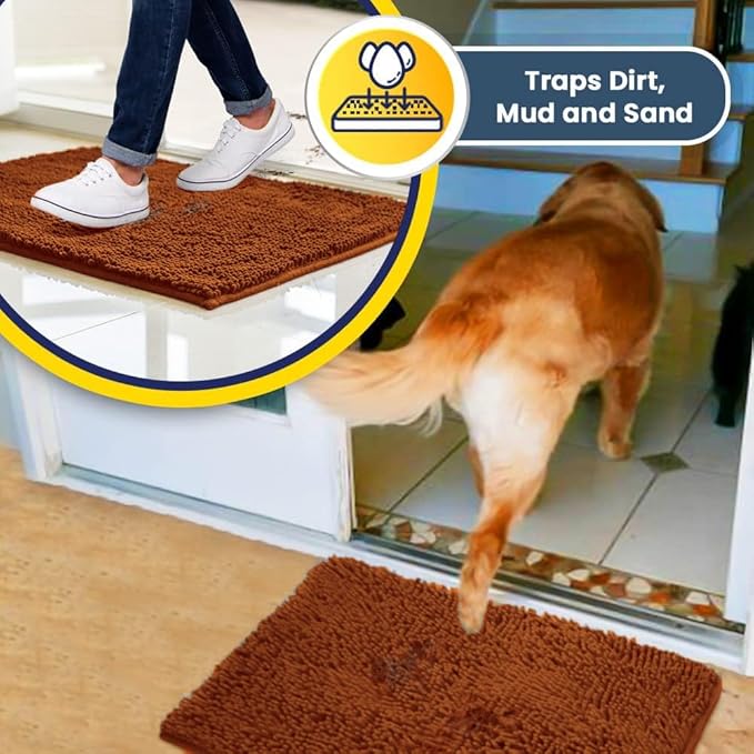 Muddy Mat® AS-SEEN-ON-TV Highly Absorbent Microfiber Door Mat and Pet Rug, Non Slip Thick Washable Area and Bath Mat Soft Chenille for Kitchen Bathroom Bedroom Indoor and Outdoor - Orange 24" x 96"