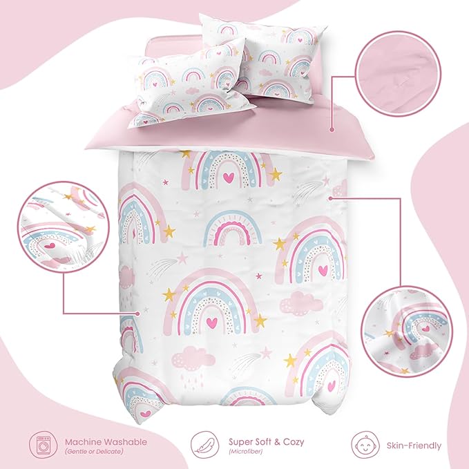 SANDJEST Rainbow Duvet Cover Sets Twin Size for Kids Girls, Include 1 Polyester Comforter Cover 68x86 Inches and 1 Pillowcase 20x26 Inches, Comforter Not Included, Gift for Christmas Birthday