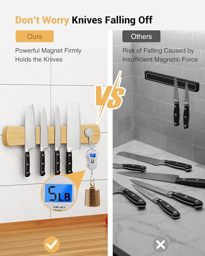 Swaitee Magnetic Knife Holder for Wall, 24 Inch Large Bamboo Magnetic Knife Strip, Kitchen Storage Organizer, Fridge Side Mount, Housewarming Gifts for New Home