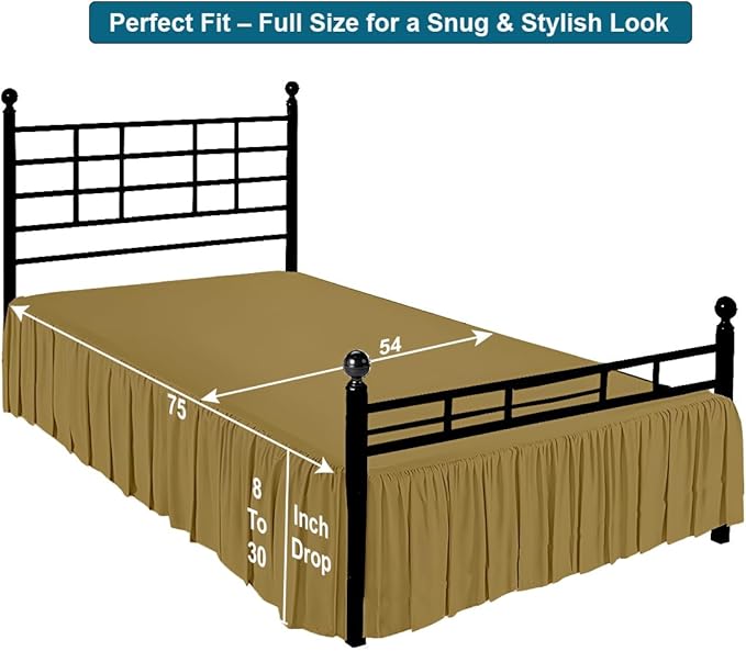 Shreem Linen Ruffled Bed Skirt with Split Corners, Gathered Style, 100% Microfiber, 18-Inch Drop, Dust Ruffle Bedskirt with Platform, Full-XL, Taupe