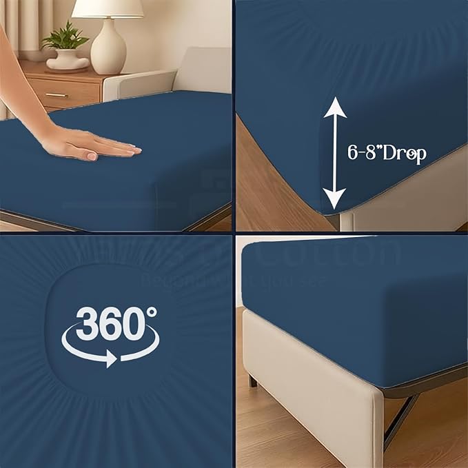 Sleeper Sofa 4 Piece Bed Sheet Set Premium Quality 100% Cotton 500 Thread Count, Smooth & Super Soft Sateen Weave, Extra Soft Bed Sheets, Wrinkle Free, 8 Inch Deep Pocket (Twin, Medium)