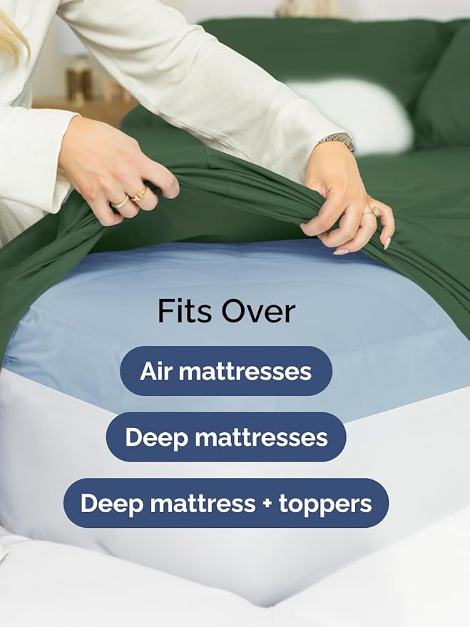 Extra Deep Pocket Split King Sheets - 5 Piece Breathable & Cooling Bed Sheets - Hotel Luxury Bed Sheet Set - Soft, Wrinkle Free & Comfy - Easily Fits Extra Deep Mattresses - Emerald Green Sheets Set