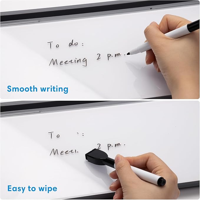 Varhomax Glass Desk Whiteboard with Calculator, Desktop Dry Erase White Board with Storage, to Do List Memo Notepad for Home and Office