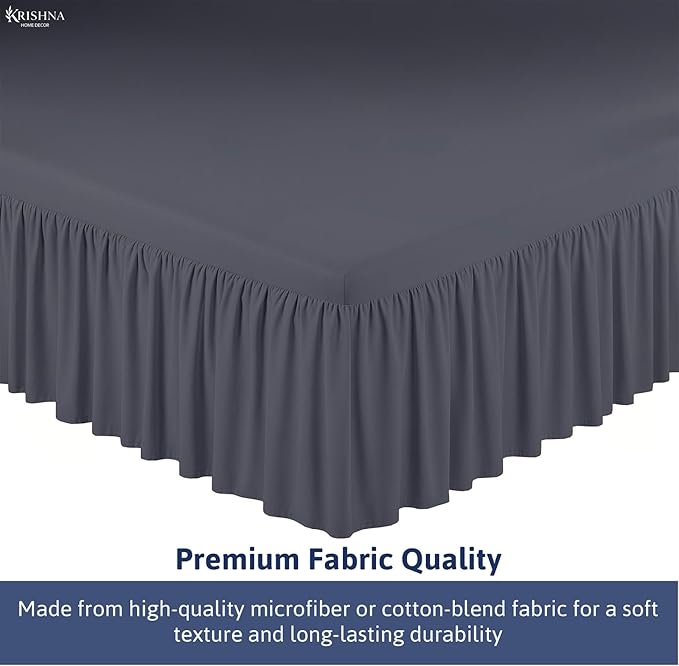 KRISHNA Ruffled Bed Skirt with Split Corners Queen, 100% Microfiber Hotel Quality, 24 Inch Drop Dust Ruffle Gathered Bedskirt with Platform, 60" x 80", Dark Grey