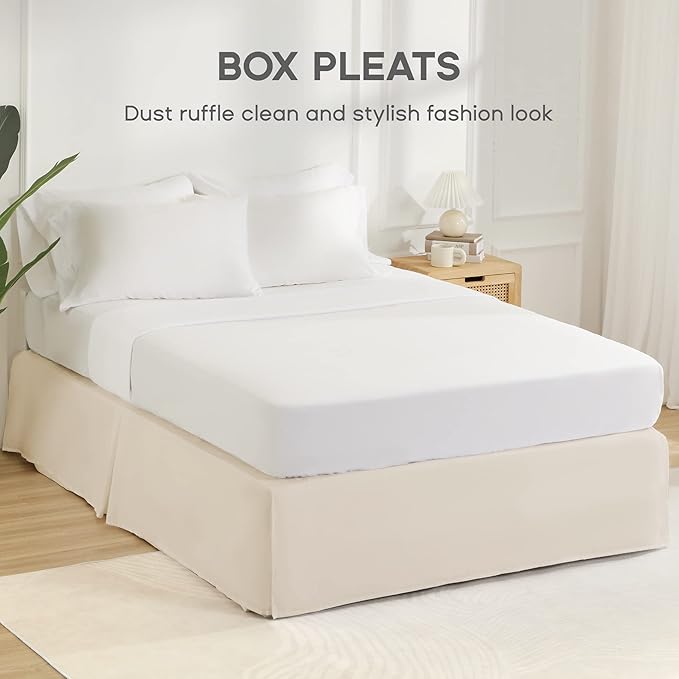 SONIVE Queen Bed Skirt,15" Drop Pleated Dust Ruffle,Classic Tailored Easy Fit Brushed Microfiber Skirts Hotel Quality Shrinkage & Fade Resistant Beige