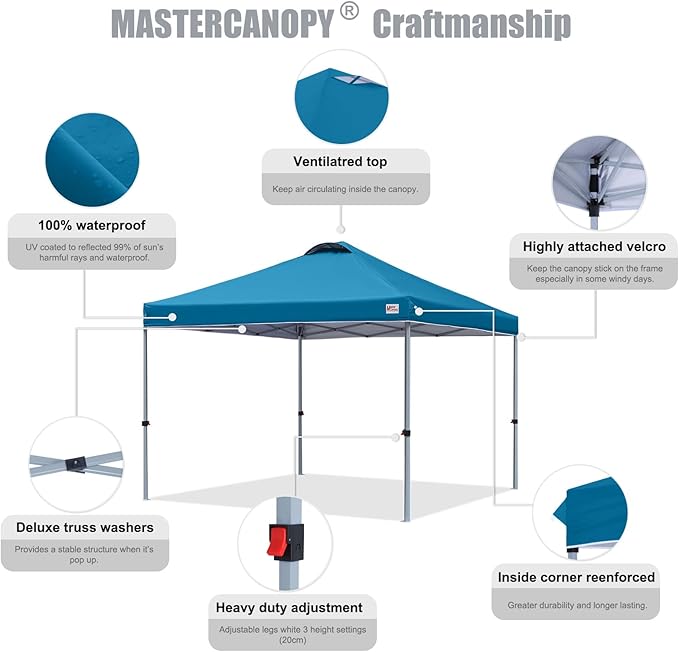 MASTERCANOPY Durable Pop-up Canopy Tent with Roller Bag (8x8, Cyan Blue)