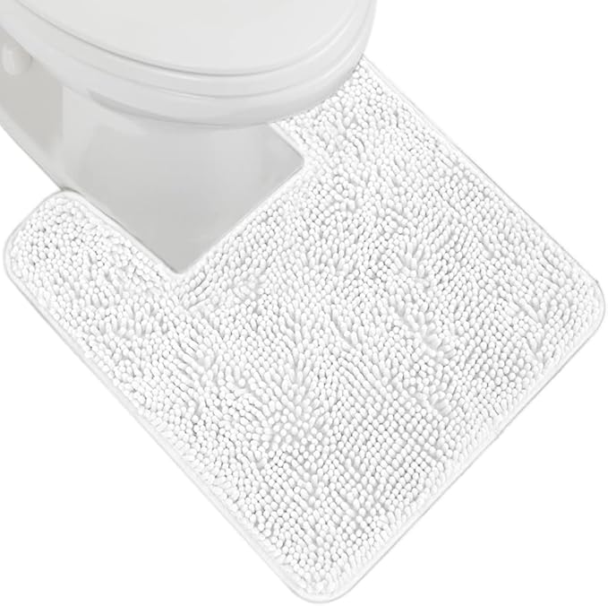 GORILLA GRIP Plush Absorbent Shaggy Chenille Bath Rug Mat for Square Toilet Base with Rubber Backing, Machine Washable Rugs, Soft Microfiber Contour Mats for Toilets, Bathroom Decor, White