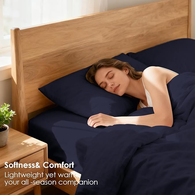 Lightweight King Sheet Set - 4 Piece Silky Soft Breathable Bed Sheet & Pillowcase Set, 16" Deep Pocket Hotel Luxury Wrinkle Free Easy Care Bedding Sheets, Dark Blue