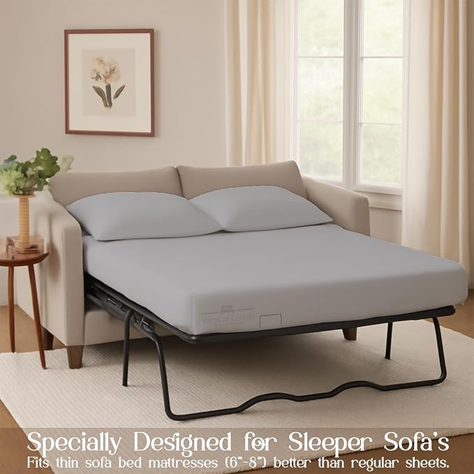 Sleeper Sofa 4 Piece Bed Sheet Set Premium Quality 100% Cotton 500 Thread Count, Smooth & Super Soft Sateen Weave, Extra Soft Bed Sheets, Wrinkle Free, 4 Inch Deep Pocket (Queen, Silver)