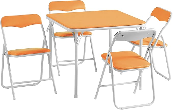 VECELO Kids Folding Activity Table and Chairs 5 Pcs Set, Portable, with Ultra Soft Padded Cushion, Orange