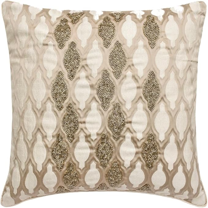 The HomeCentric King/Queen/Twin Ivory Decorative Queen 74"x18" Bed Runner Without Pillow Cover, Bead Hand Embroidery Bed Scarf on Jacquard Fabric - Priscilla Dazzle