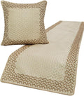 The HomeCentric King/Queen/Twin Ivory & Gold Designer Full 68"x18" Bed Runner Without Pillow Cover, Mosaic & Beaded Bed Scarf on Jacquard Fabric - Tessellation
