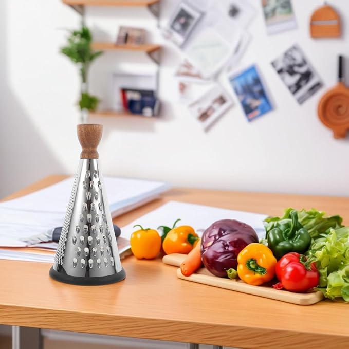 Cabilock Cone Cheese Grater with Wooden Handle, Manual Stainless Steel Tool
