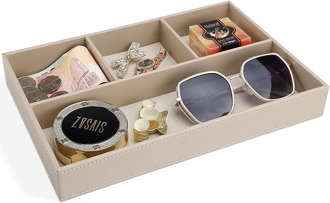 GORESE PU Leather Valet Tray, Stackable Jewelry Trays for Dresser, Drawer Nightstand Organizer Bedside Trays for Men Women, Entryway Desk Catchall Tray for Trinket, Key, Purse, Watch, Cologne, Beige