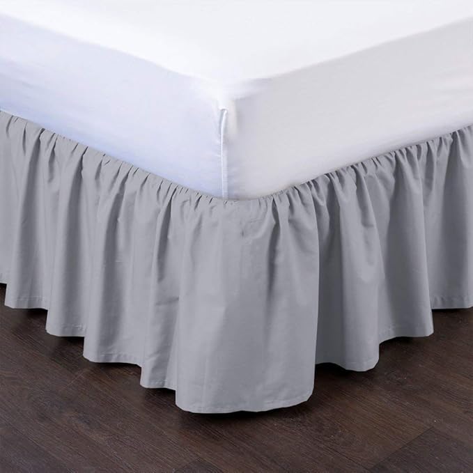 Ruffled Bed Skirt (Queen, Light Grey Color) 12 Inch Drop Dust Ruffle with Platform, 100% Cotton 800 Thread Count Fabric - Dust Ruffle Bedskirt for Easy Fitting and Easy Care