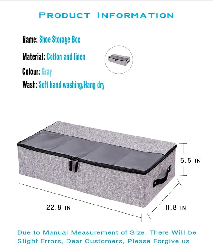 AARAINBOW Foldable Under Bed Clothes Organizer with Lid, Underbed Storage Container with Adjustable Dividers, Clear Window, Gray