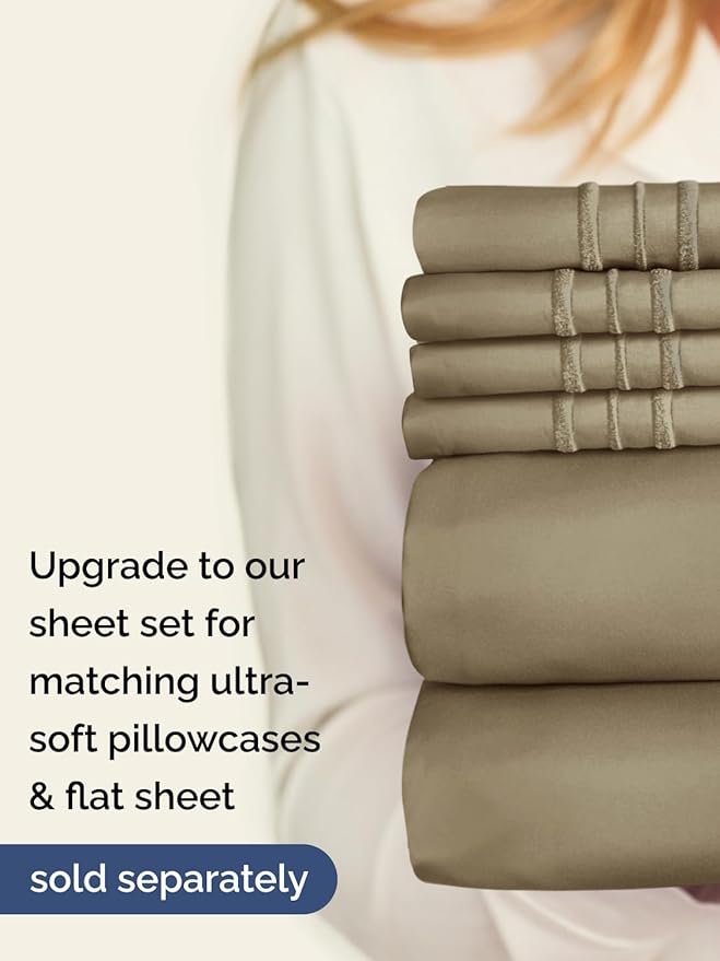 Extra Deep King Fitted Sheet - Hotel Luxury Single Fitted Sheet Only - Easily Fits 18 inch to 24 inch Mattress - Ultra Soft, Wrinkle Free w/Extra Deep Pockets - Easy-Care, Breathable & Comfy - Khaki