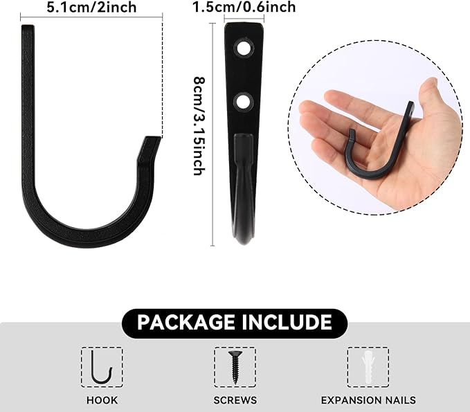 5Pcs Large Size Heavy Duty Wall Hooks, Coat Hooks, Wall Hooks for Hanging Pans, Backpacks, Coats, Garage Items (Black)