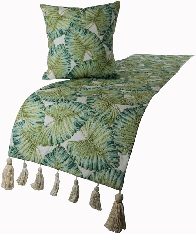 The HomeCentric Decorative Designer Handmade Bed Runner Without Pillow Cover, 90 x 18 Inch Designer King Size Bed Scarf in Printed Linen & Embroidery Bed Linen Foot Warmer Home - Tropical Feeling