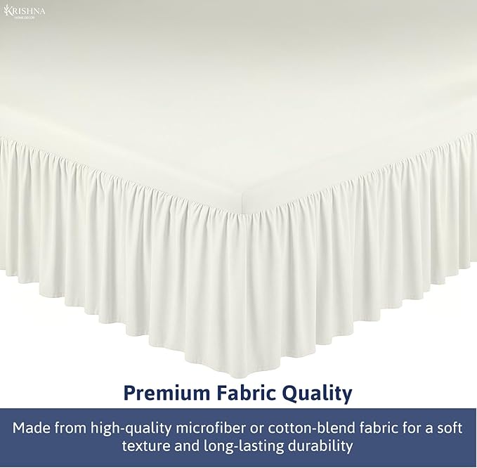KRISHNA Ruffled Bed Skirt with Split Corners Twin, 100% Microfiber Hotel Quality, 28 Inch Drop Dust Ruffle Gathered Bedskirt with Platform, 39" x 75", Ivory