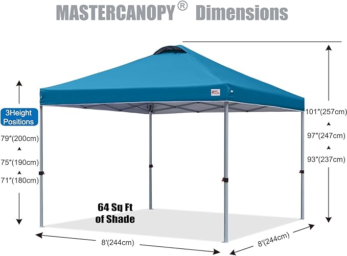 MASTERCANOPY Durable Pop-up Canopy Tent with Roller Bag (8x8, Cyan Blue)