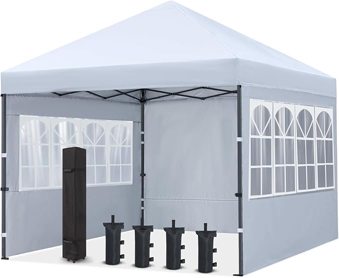 COOSHADE 8x8 Ft Pop up Canopy Tent Enclosed Instant Folding Canopy Shelter with Elegant Church Window Outdoor Pavilion Cater Party Wedding BBQ Events Tent(White)