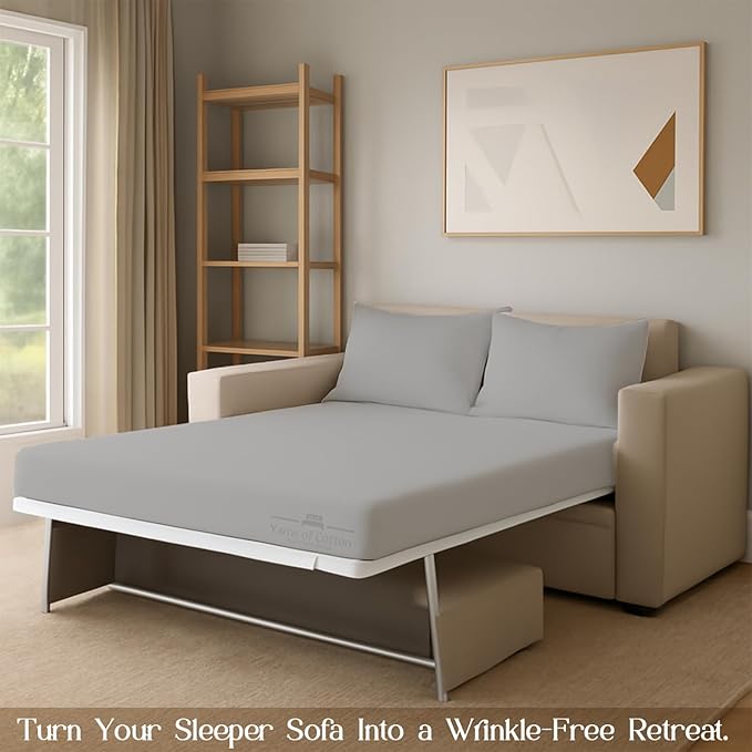 Sleeper Sofa 4 Piece Bed Sheet Set Premium Quality 100% Cotton 500 Thread Count, Smooth & Super Soft Sateen Weave, Extra Soft Bed Sheets, Wrinkle Free, 8 Inch Deep Pocket (Queen, Silver)
