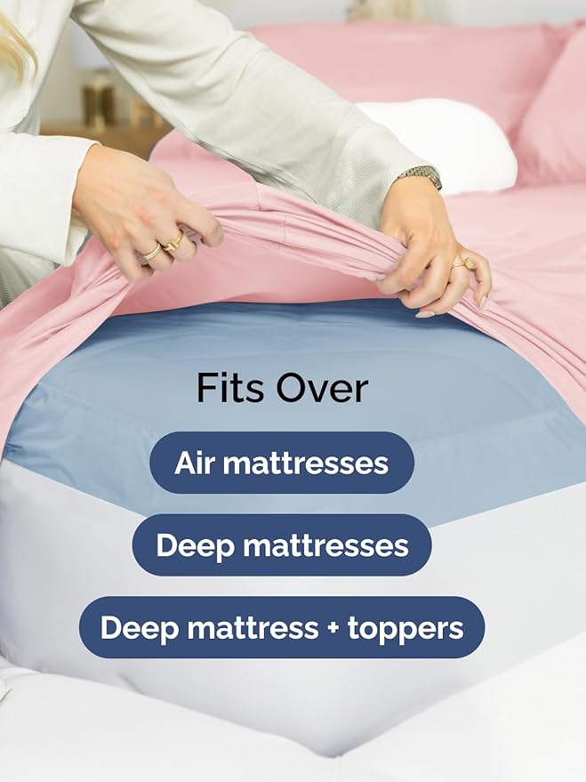 Extra Deep Pocket King Sheets - 4 Piece Breathable & Cooling Bed Sheets - Hotel Luxury Bed Sheet Set - Soft, Wrinkle Free & Comfy - Easily Fits Extra Deep Mattresses - Deep Pocket Baby Pink Sheets Set