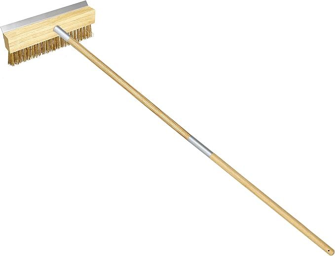 LRUI Pizza Oven Brush with Scraper,41-Inch Long Wood Handle Brass Bristles,Outdoor Pizza Oven Brush.