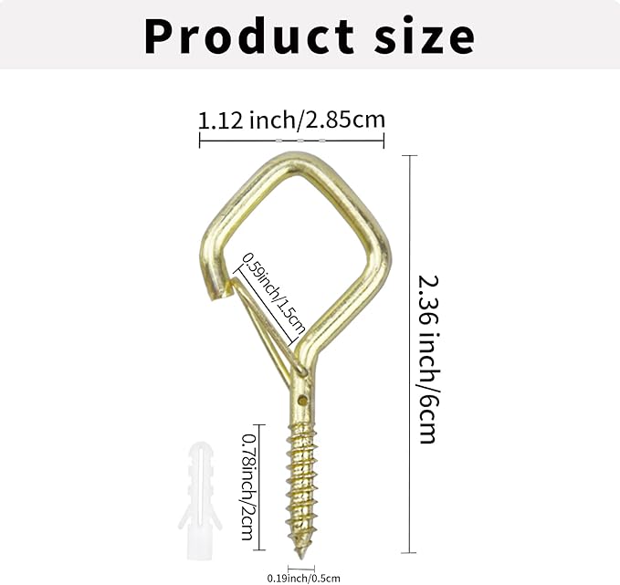 10 PCS Eye Screw Hooks for Hanging Heavy Duty with Safety Buckle.Metal Ceiling Hooks for Hanging Plants,Cup,Wind Chime,Bird Feeders,christmas String Lights at Indoor&Outdoor,2.36 Inch(No Drill Bit)