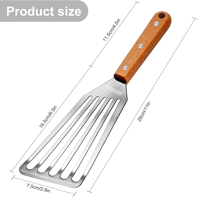 JVVFUU 11" Stainless Steel Slotted Fish Spatula with Wood Handle