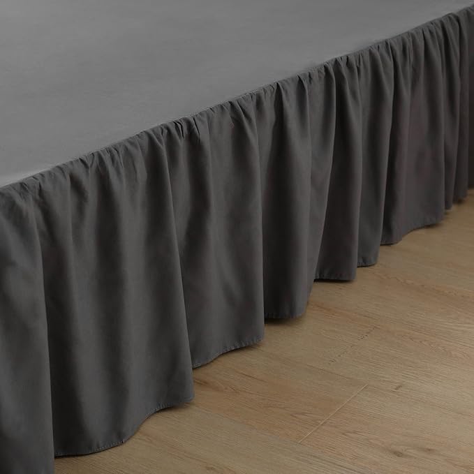 Bed Skirt Full Size Ruffled Bed Skirts with Split Corners, 12 Inch Drop Dust Ruffle Bed Skirt with Platform, Dark Grey, 12" Full