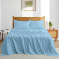 Olympic Queen Sheet Set – 100% Egyptian Cotton, 338 Thread Count – 4-Piece Luxury Super Queen Sheets – Soft & Breathable – 16” Deep Pocket Fitted Sheet, 1 Flat Sheet, 2 Pillowcases (Light Blue Solid)