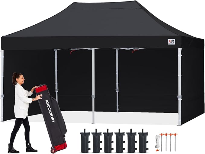 ABCCANOPY Easy Pop Up Canopy Tent with Sidewalls 10X20 Commercial -Series,Black