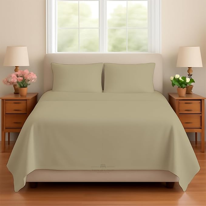 Sleeper Sofa 4 Piece Bed Sheet Set Premium Quality 100% Cotton 500 Thread Count, Smooth & Super Soft Sateen Weave, Extra Soft Bed Sheets, Wrinkle Free, 6 Inch Deep Pocket (Twin, Beige)