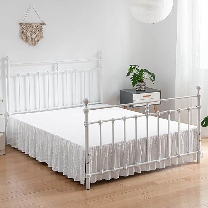 Tufted Dot Bed Skirt Queen Size,Ruffled Bed Skirt with Split Corners, Queen Bed Skirt 18 Inch Drop, Boho Queen Size Bed Skirt White for Ruffled Bed Skirt with Split Corners, Bed Skirt Queen Size